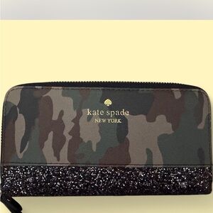 Kate Spade Camouflage Wallet with Glitter Trim